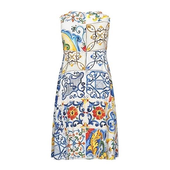 Dolce & Gabbana Majolica Print A-Line Silk Dress Womens Size EU 46 US 10 White - Picture 3 of 15